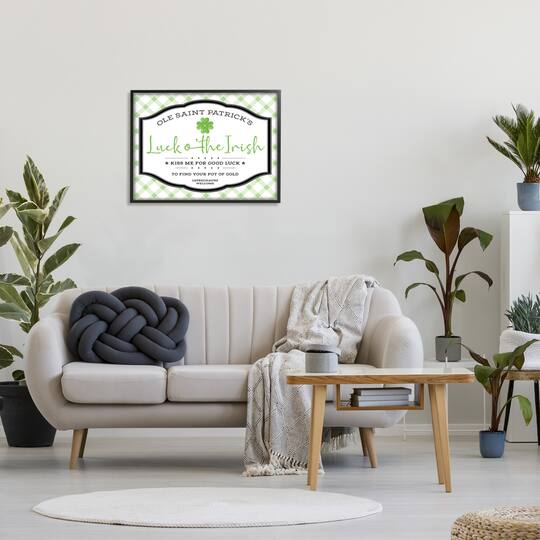 Stupell Industries Saint Patrick's Luck o'the Irish Sign Green Plaid Framed Giclee Art